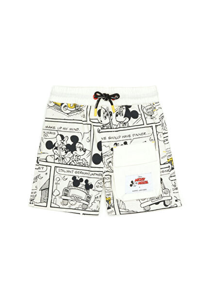 Cream Cartoon Printed Boys Bermuda
