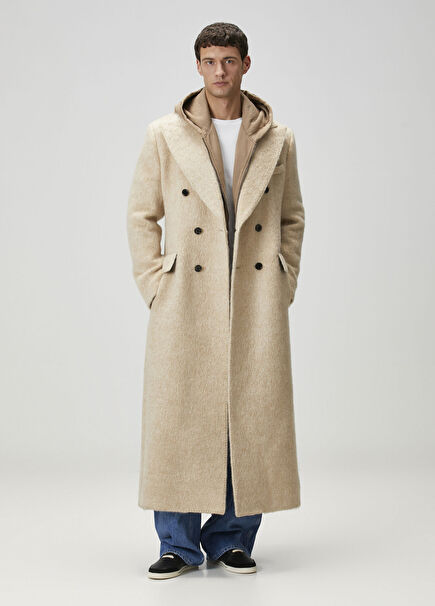 Beige Wool Double-Breasted Coat