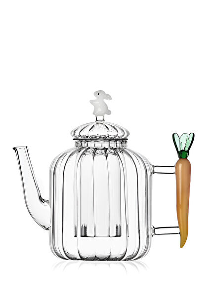 Glass Teapot with Rabbit and Carrot Figure