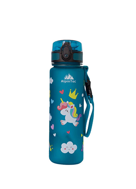 Dark Turquoise Unicorn Patterned Tritan Children's Waterer & Flask 500 ml