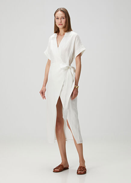 Island White Midi Linen Dress