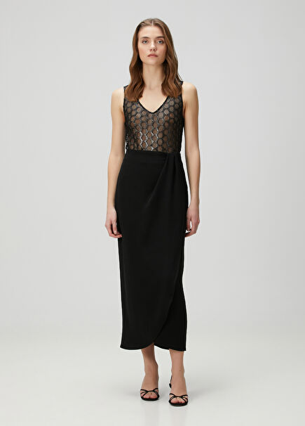 Beya Black Pleated Detailed Midi Skirt