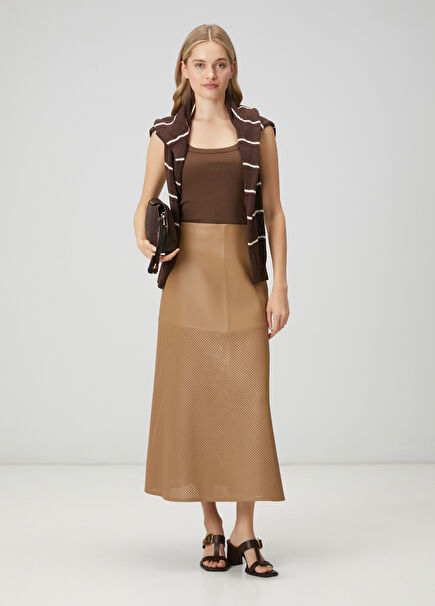 Aline Leather Skirt With Dark Beige Perforated Det