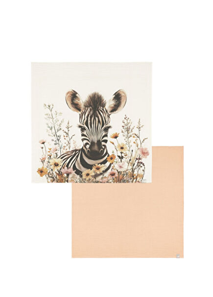 Peach Puff Zeni Zebra Desenli 2'li Müslin Bebek Örtüsü Seti