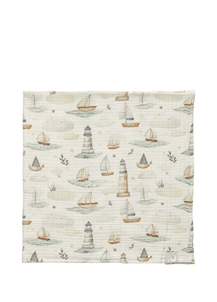 Little Mariner Desenli Krem Rengi 4 Kat Müslin Bebek Örtüsü 100 x 110 cm