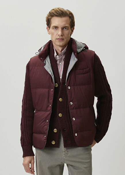 Burgundy Hooded Puff Vest