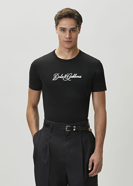 Black Logo Embroidered T-Shirt