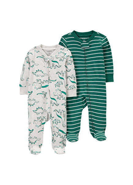 Yeşil Fermuarlı Erkek Bebek 2'li Uykumu Tulumu Seti