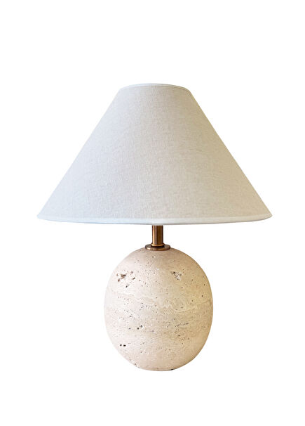 Round Bej Doğal Taş Küçük Boy Abajur