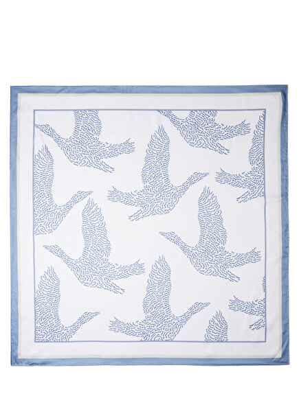 White Blue Patterned Scarf