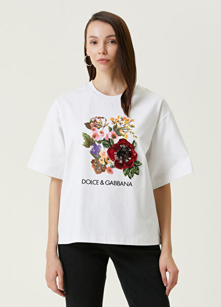 Beyaz Logolu İşlemeli T-shirt