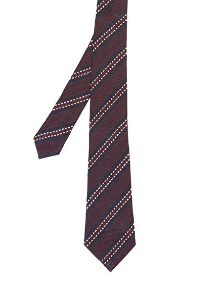 Bordo Çizgi Desenli İpek Kravat