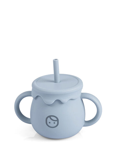 Blue Silicone Straw Drinker and Snack Cup