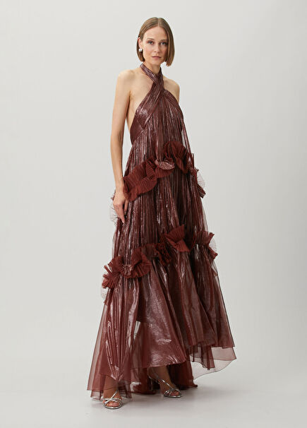 Zadie Bronze Maxi Silk Evening Dress