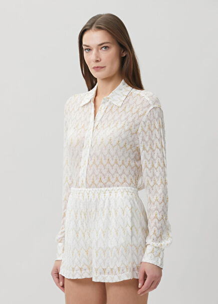 White Gold Zigzag Lace Motif Shirt