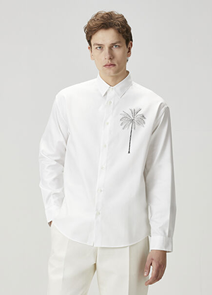 Simon White Palm Printed Logo Detailed Shirt