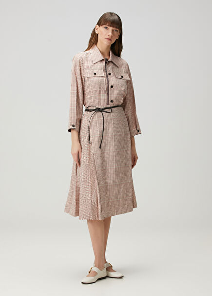 Burgundy White Checker Midi Skirt