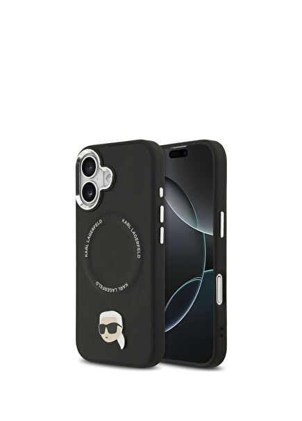 iPhone 17 Magsafe Compatible Black PU Leather Phone Case with Metal Detail