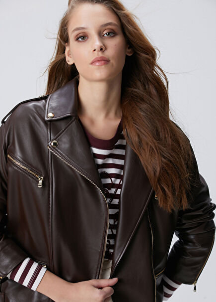 Acı Kahve Biker Deri Mont