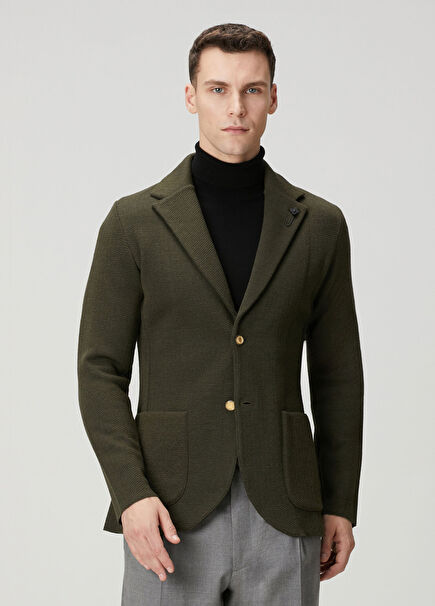 Yeşil Jakarlı Yün Ceket