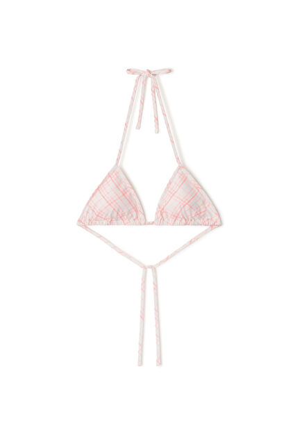 Pembe Check Kadın Bikini Üstü