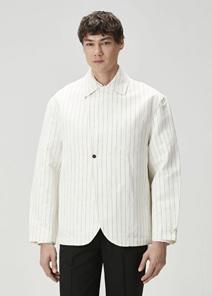 Beyaz Çizgili Keten Ceket