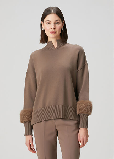 Brown Cuff Detailed Sweater