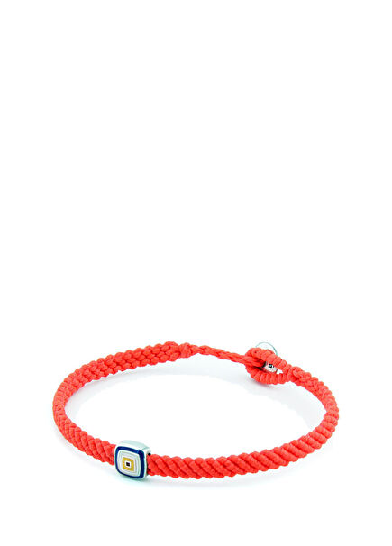 Orange Evil Eye Clasp Men's Silver Bracelet