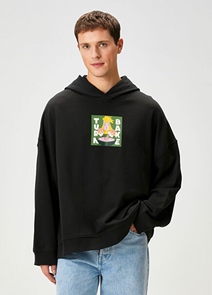Recipe Black Printed Men's Hooded Sweatshirt
