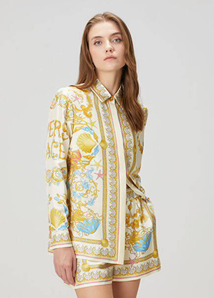 Sarı Desenli İpek Gömlek