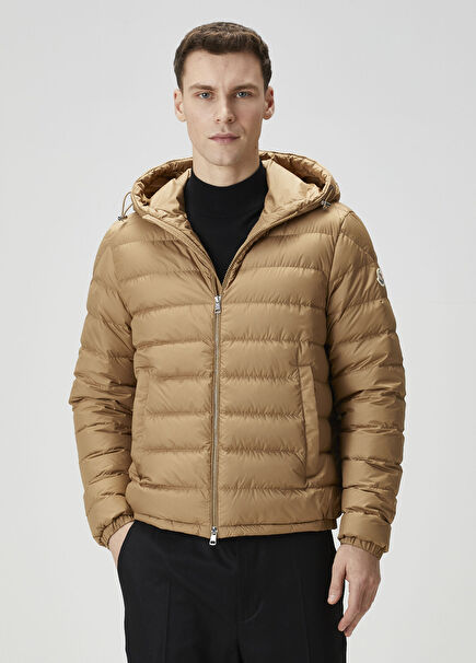 Bej Kapüşonlu Puff Mont