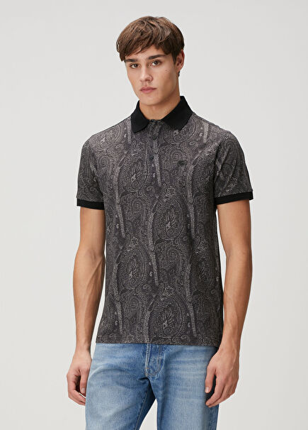 Black Ethnic Patterned Polo T-Shirt