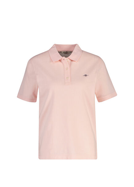 Pembe Düğmeli Polo Yaka Regular Fit Kısa Kollu Kadın T-Shirt