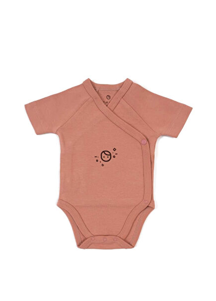 Pembe Organik Pamuk Kruvaze Kısa Kollu Kız Bebek Zıbın 