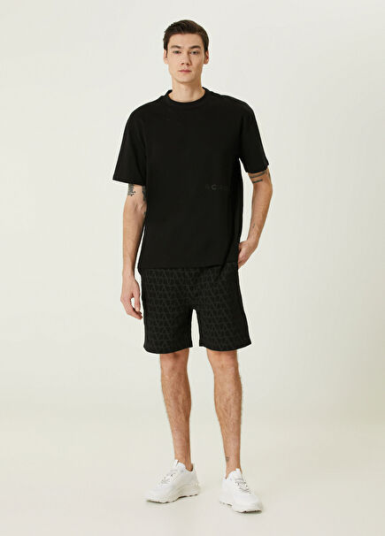 Logo Patterned Bermuda With Black Waist Cord