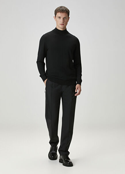 Black Lanyard Wool Trousers