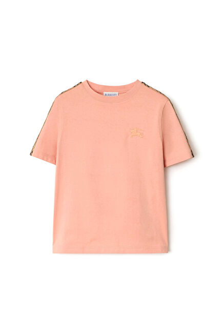 Cedar Tape Check Trim Cotton Pembe Pamuklu Kısa Kollu Unisex Çocuk T-Shirt