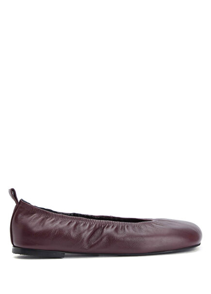 Burgundy Asymmetrical Leather Ballet Flats