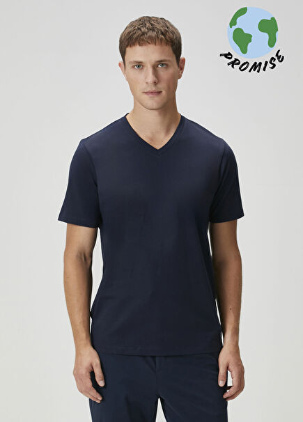 Lacivert V Yaka Basic T-shirt