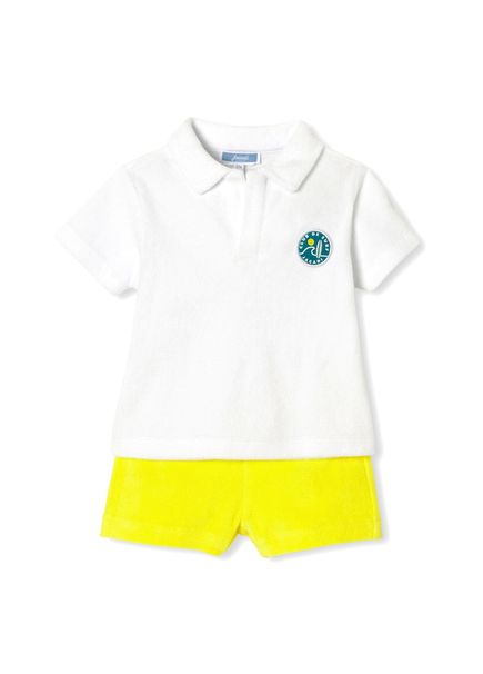 White Yellow Terry Fabric T-Shirt and Shorts Baby Boy Double Set
