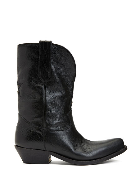 Low Wish Star Siyah Dikişli Kadın Deri Bot