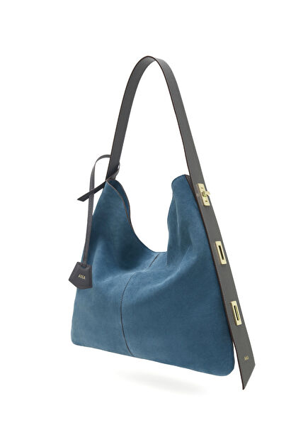 Vela Blue Suede Women's Oversized Shoulder Bag
