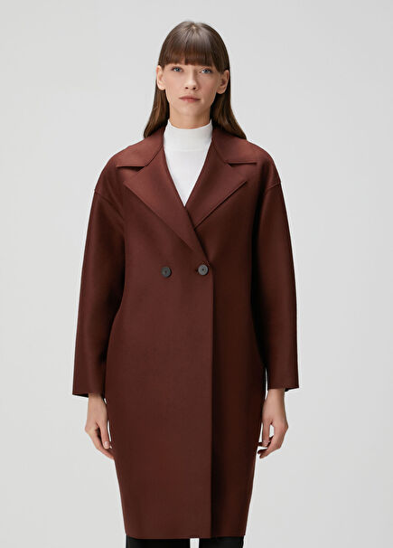 Cognac Double-Breasted Wool Coat