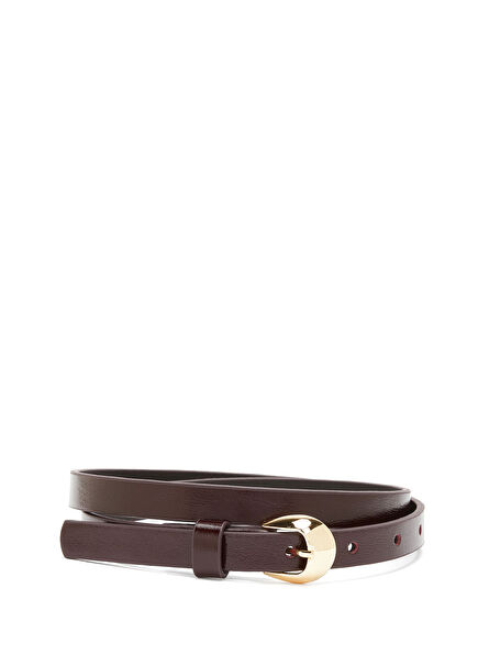 Bordo Bombe Tokalı Kadın İnce Deri Kemer