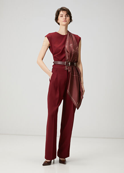 Burgundy Double Pleated Palazzo Trousers