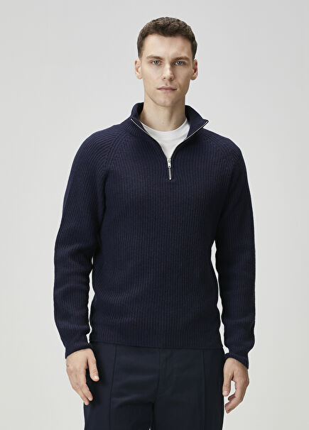 Ryker Navy Blue Zipper Wool Sweater