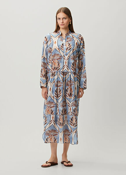 India Artichoke Flower Denim Blue Midi Dress