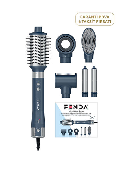 Profesyonel Mavi 6 Başlıklı Saç Şekillendirici Air Styler Kurutma ve Maşa Seti