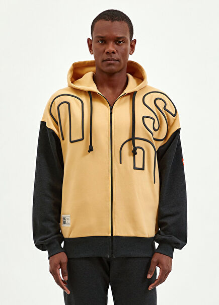 Kum Fırtınası Fermuarlı Antrasit Kum Rengi Hoodie