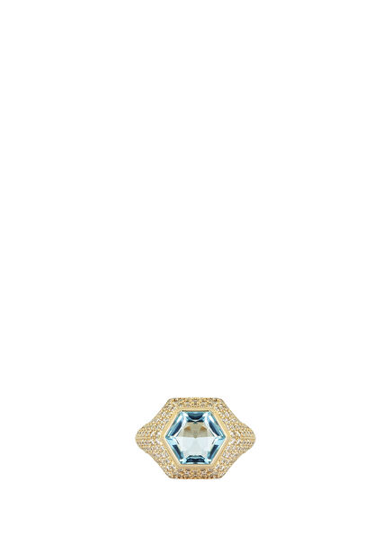 Beyaz Pırlanta & Sky Blue Topaz Taşlı 14 Ayar Altın Kadın Yüzük
